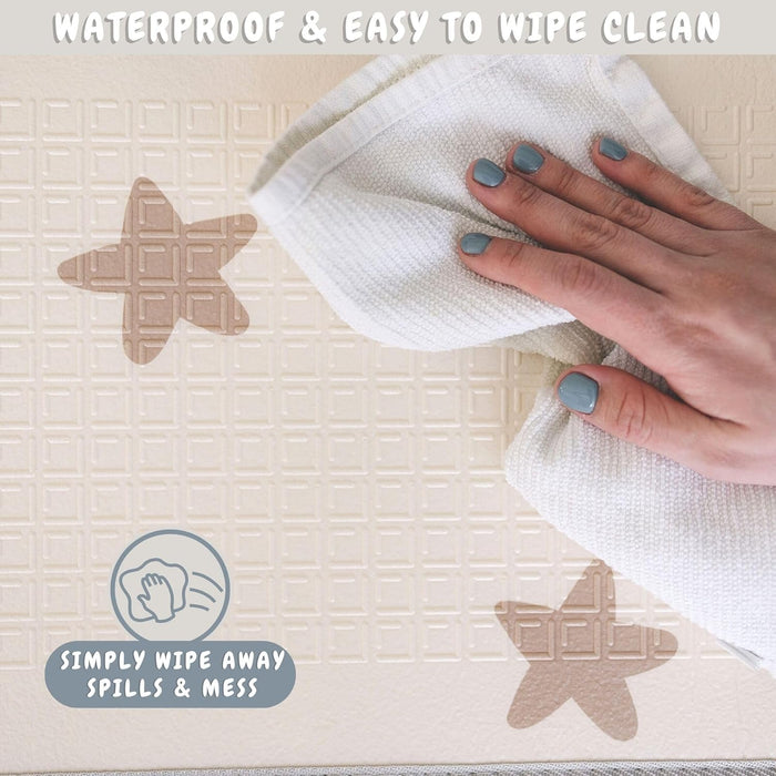Bubba Bear Baby Mat Children's Mat Baby Play Mat 180 x 200 x 1 cm, Reversible and Non-Toxic Thick Foldable Waterproof Foam Children's Rug, Crawling Mat Play Rug (90 x 120 cm, Beige)
