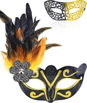 Couple Masquerade Masks Set Venetian Party Mask Costume Mask - Black Hollow & Gold