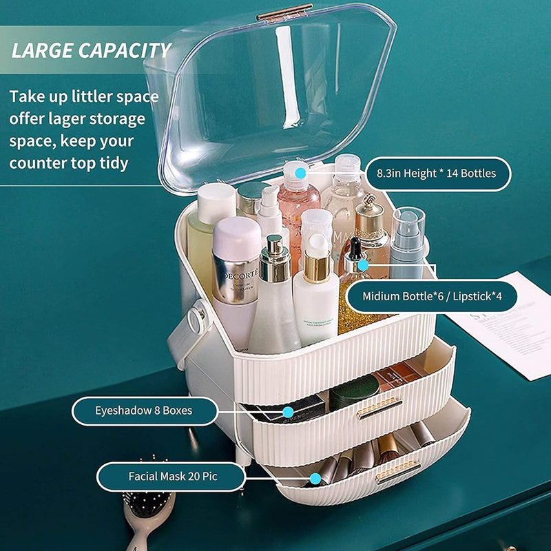 Sulfar Large Cosmetic Makeup Organizer with Drawers and Brush Organizer, Dust Water Proof Cosmetics Storage Display Case, Suitable for Bathroom Countertop and Bedroom Vanity Dresser