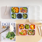4 Pcs Wheat Straw PP 5-Compartment Bento Lunch Box, Reusable Snack Box Container for Adults and Kids, Food Storage Box for School, Work, Travel, Meal Prep Containers