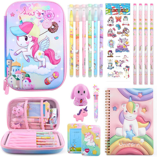 Unicorn Pencil Case,Cute Stationary Set for Girls,3D EVA School Large Capacity Pencil Pen Pouch for Kids,Stationery Set School Supplies,Back to School Gifts for Kids,Pink