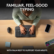 Logitech Wave Keys & Lift Vertical Mouse - Ergonomic Wireless Keyboard and Mouse Combo - with Cushioned Palm Rest, Easy-Switch, Bluetooth, for Multi-OS, Windows/Mac, US/INTL - Graphite