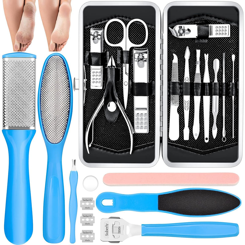 AMEILOZ 23 in 1 Professional Pedicure Tools Stainless Steel Foot Care and Nail Tools Set, Blue