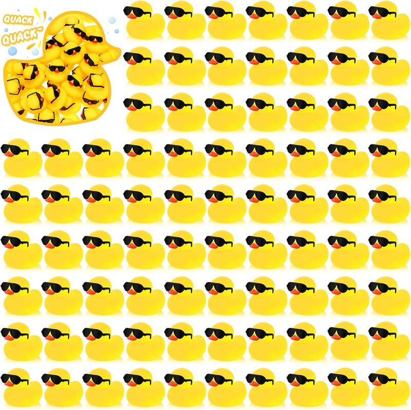 Hiboom 300 Pack Mini Rubber Ducks with Sunglasses Sets Duck Bath Toys Cute Float Squeaky Bathtub Duckies Toys for Baby Shower Birthday Party Favors Class Carnival Prizes Car Decor(Yellow)
