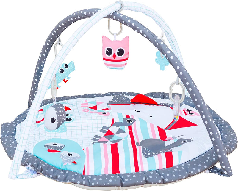 The Moon Brand Perky Baby Playmat and Activity Gym for Newborn Baby & Infant 5 Hanging Sensory Toys Visual, Hearing, Touch, Cognitive Early Development Playmat. Suitable from 0m+ 80cm Paradise Play - Gray