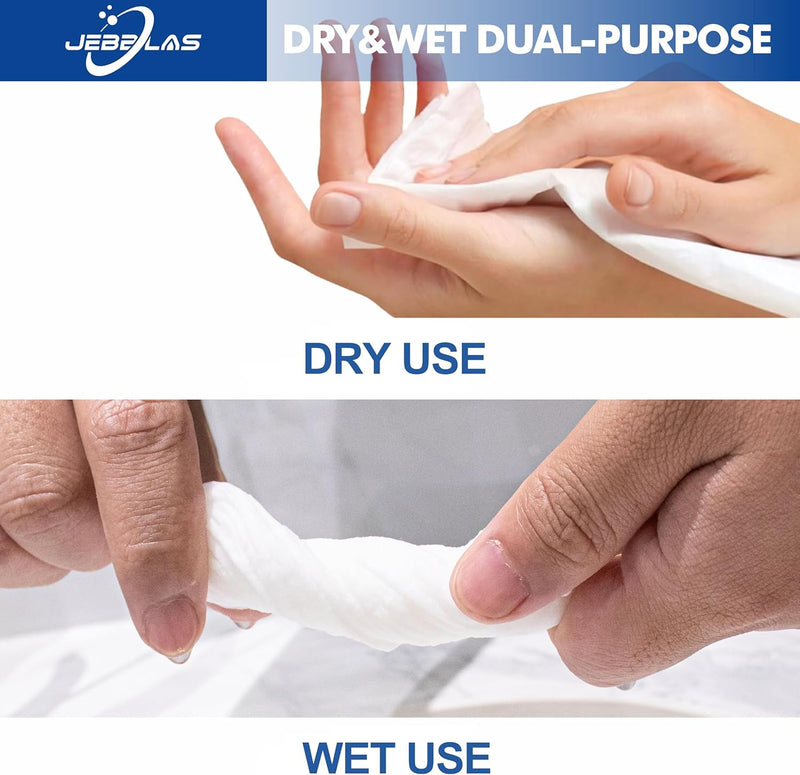 JEBBLAS Disposable Face Cleaning Towels Dry Soft Wipe Makeup Removing Cotton Tissue Wet and Dry Daul Use for Sensitive Skin, 60 Pcs/Bag, Total 120 Pcs