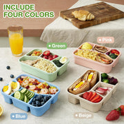NimbusNote 4 Pack Bento Lunch Box, 4 Compartment Wheat Straw Meal Prep Containers for Kids/Toddle/Adults, BPA Free Reusable Food Snack Storage Containers, Durable Bento Box for School, Work and Travel