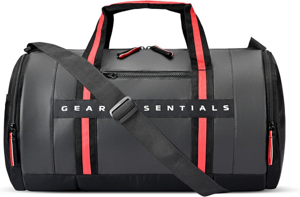 Clubsport 26L Medium Faux-Leather Water Resistant Travel Duffle Bag/Gym Bag/Sports Duffle for Men/Women (Black Red) - Black-Red