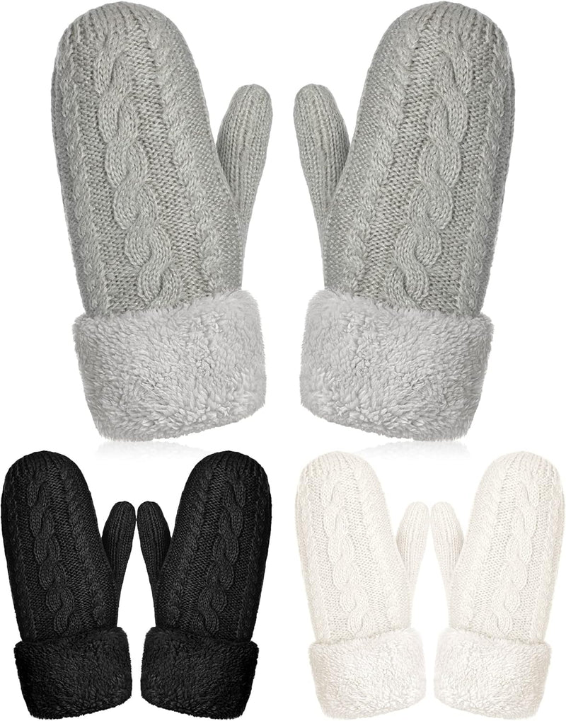 4 Pieces Women Winter Hat and Glove Set, Warm Knitted Beanie Hat Glove Snow Ski Skull Cap with Visor and Touchscreen Glove