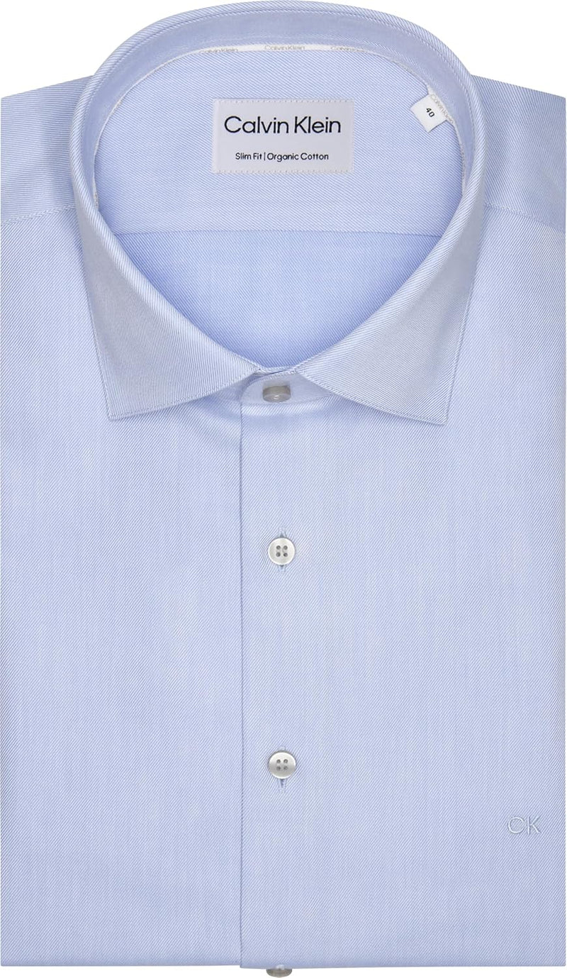 Mens Twill Easy Care Slim Shirt Dress Shirts - blue
