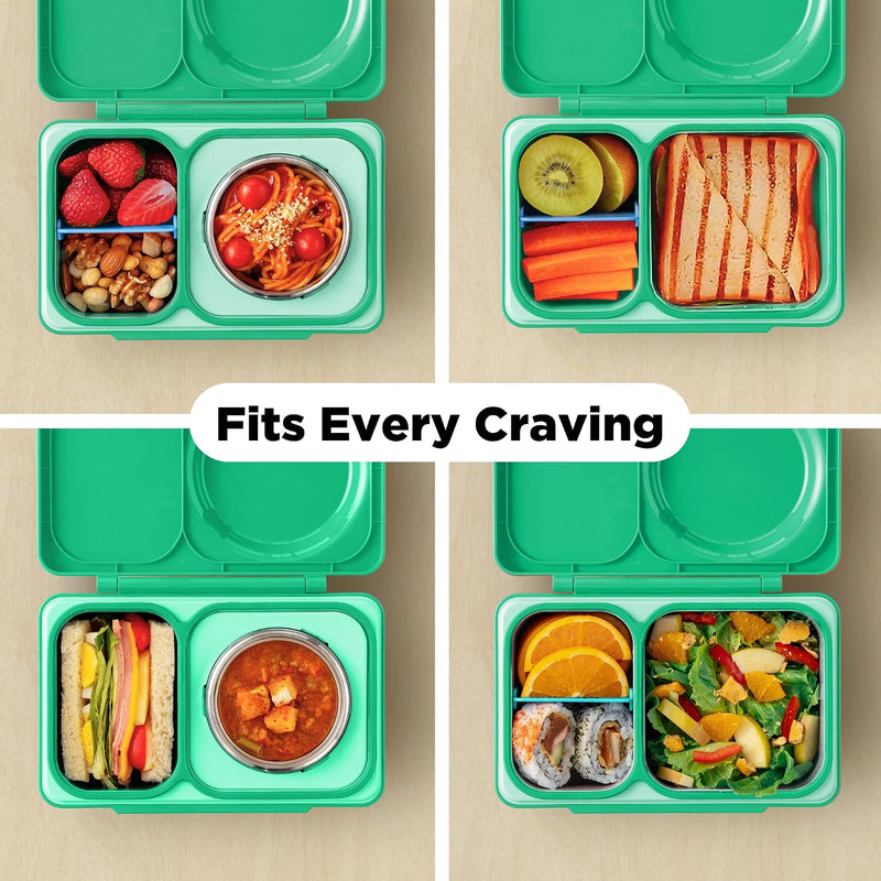 OmieBox UP bento Box for Kids Insulated Lunch Box Leak Proof Vacuum Insulated Thermal Food jar Cooler ice Pack 2 Compartments (Jade Green)