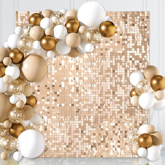 LJIE-House Champagne Shimmer Wall Backdrop Shimmer Panels Sequin Backdrop 36PCS Glitter Party Backdrop for Birthday Wedding Anniversary Engagement Baby Shower & Bachelorette Decorations Party