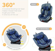 Nurtur Ultra Baby/Kids 4-in-1 Car Seat - 360 Rotation - ISOFIX 9-Level Adjustable Headrest and Canopy - 0 months to 12 years (Group 0+/1/2/3), Upto 36kg- Shiny Blue
