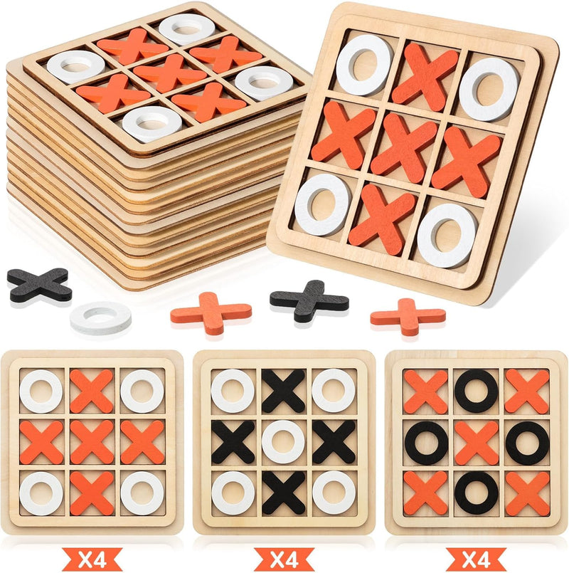 AWH 12-Pack Wooden Tic-Tac-Toe Board Game Set – Classic XO Strategy Puzzle for Family & Friends – Portable Travel-Friendly Educational Board Game – Engaging Brain-Boosting for Parties, & Gatherings