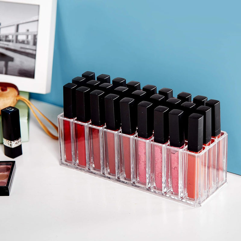 FAJ Lip Gloss Holder Organizer, 27 Spaces Clear Acrylic Makeup Lipgloss Display Case