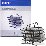 Maxi Mesh Document Tray Black,Metal A4 Paper Office Tray, Letter Organizer Holder Desktop Accessories3 Tires, 3Trbl - 30 x 5.5 x 36 cm