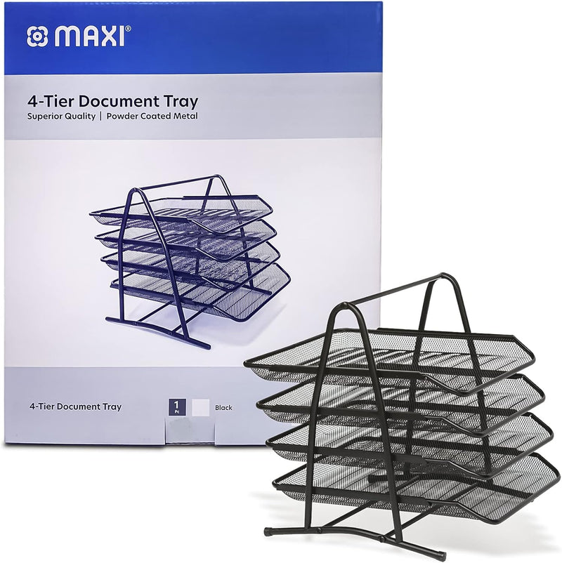 Maxi Mesh Document Tray Black,Metal A4 Paper Office Tray, Letter Organizer Holder Desktop Accessories3 Tires, 3Trbl - 30 x 5.5 x 36 cm