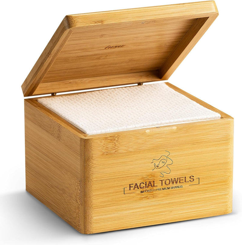 LUXU Clean Towels,1 Luxe Bamboo Box with 240 Ct Face Towels, Disposable Makeup Remover Dry Wipes,Facial Washcloth,Clean Facial Towels for Sensitive Skin,Travel,Cruelty Free,Biodegradable