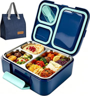 Stainless Steel Bento Lunch Box for Kids,Microwave-Safe 3-Compartment Leakproof Snack Container with Lunch Bag for Boys,Girls, 304 Tiffin Box Food Storage for School,Office, Travel (Blue) - Blue