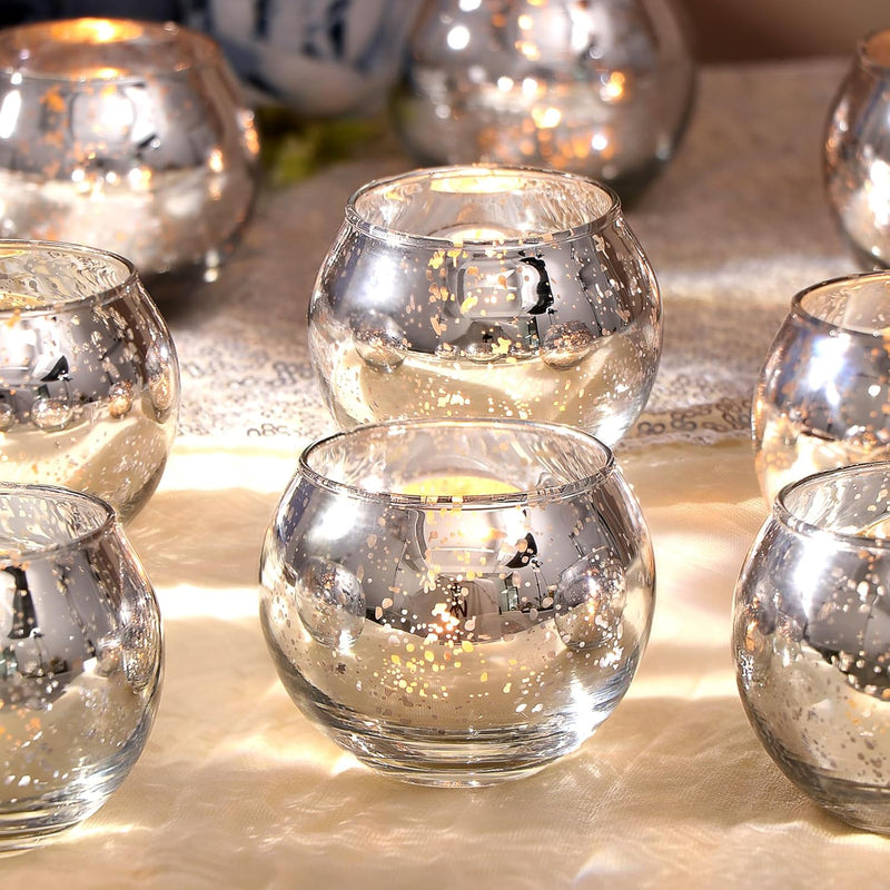 Lamorgift Clear Votive Candle Holders Set of 12 - Mercury Glass Votives Candle Holder - Tealight Candle Holder for Home Decor and Weddings/Parties Table Centerpieces
