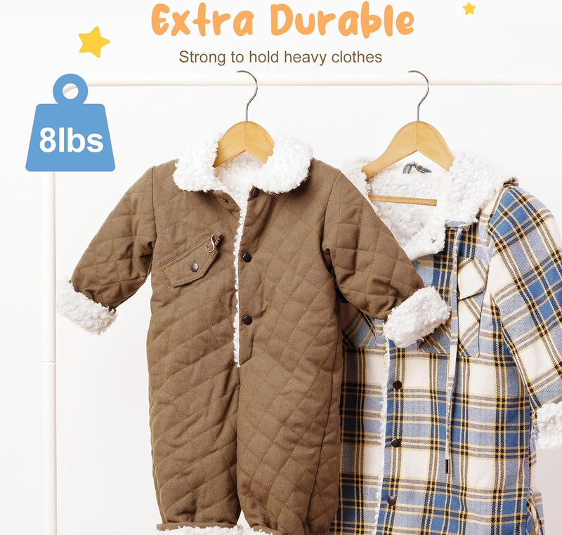 HOUSE DAY Wooden Baby Hangers for Closet 20 Pack, Kids Wooden Hangers Baby Clothes Hangers, 360° Swivel Hook Heavy Duty Toddler Hangers Baby Coat Hangers for Suits, Pants and Jackets, Natural