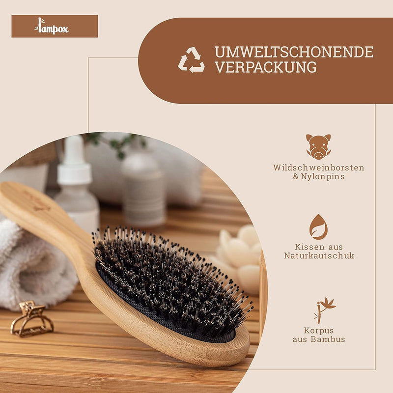 Bamboo Hair Brush with Boar Bristles Head Massage Hair Care, Detangling Brush for Long Hair & Curls of Women, Men & Children, Massage Brush for Scalp, Detangler (Oval)