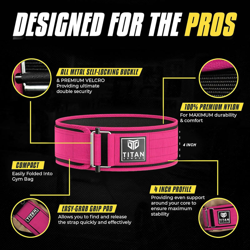 Titan Armour® Self-Locking Weight Lifting Belt | Weight Lifting Straps Included | Gym belt for Crossfit, Powerlifting, Deadlift, Olympic Lifts and Squats | For Men and Women | UK Brand