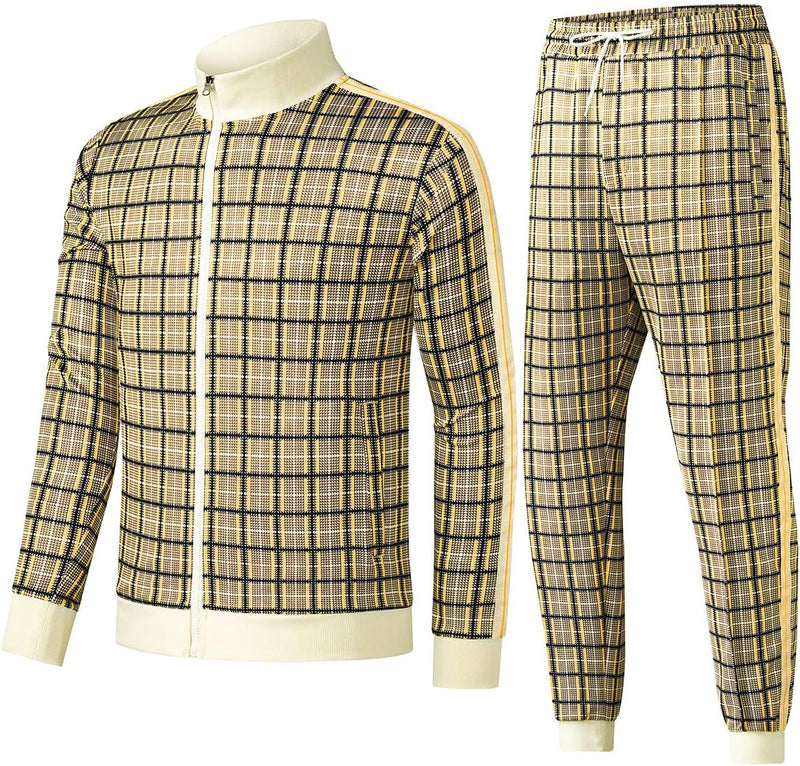 Men's Casual Tracksuits Long Sleeve Jogging Suits Sweatsuit Sets Track Jackets and Pants 2 Piece Outfit - 2101-yellow