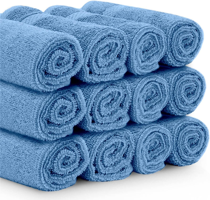 White Classic Luxury Cotton Washcloths - Small Hotel Spa Bathroom Face Towel | 12 Pack |