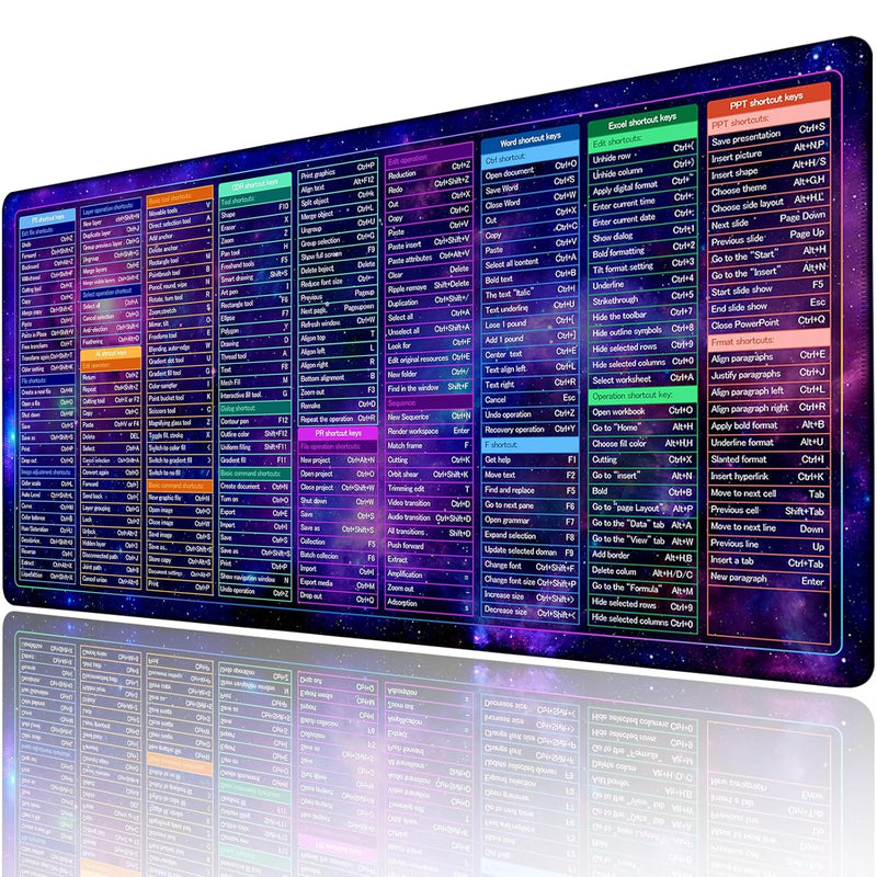 AQQA Excel Shortcut Keys Mouse Pad, 35.4" x 15.7" Large XL Star Sky Gaming Mouse Pad, Anti Slip Computer Desk Mat Waterproof Keyboard Pad Office Desk Accessories,PC Office Spreadsheet Keyboard Mat