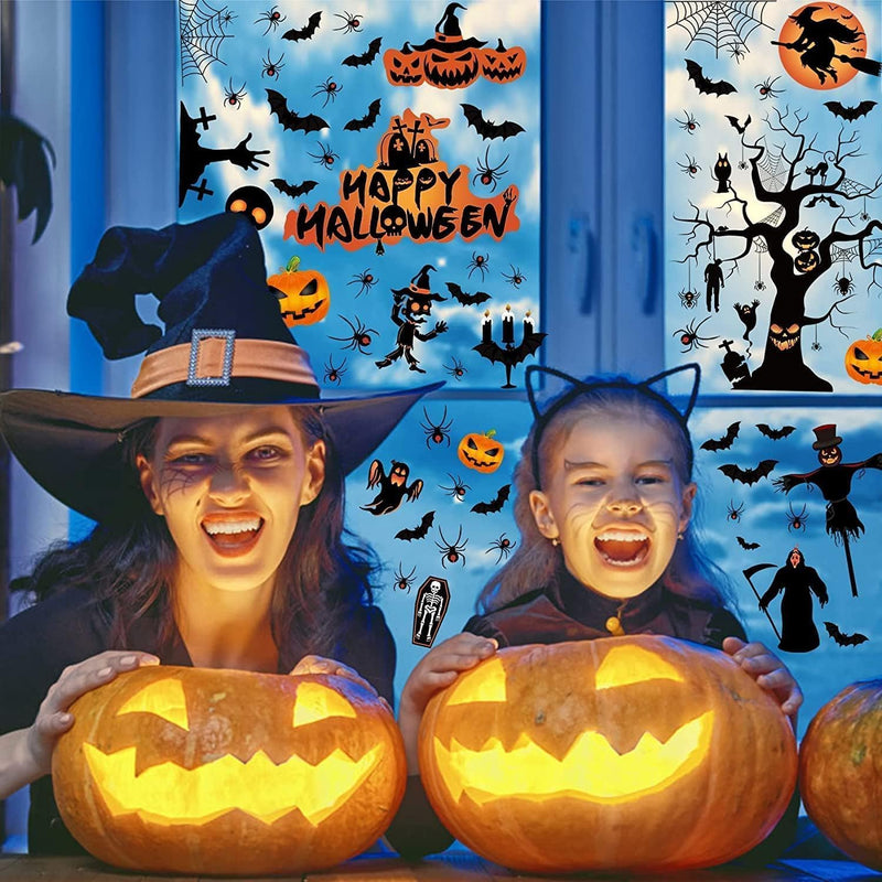 T Tersely 158PCS Halloween Static Window Clings 8 Sheets Party Decor - Halloween Bats Ghost Stickers