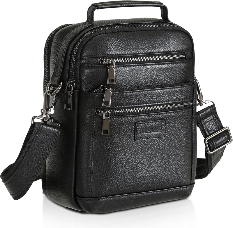 Polare Italian Full Grain Leather Messenger Bag Vintage Chest Shoulder Crossbody Bag Casual Sling Business Handbag for Men - Black