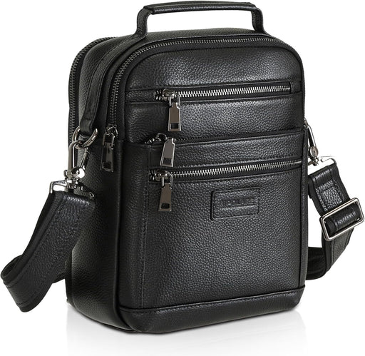 Polare Italian Full Grain Leather Messenger Bag Vintage Chest Shoulder Crossbody Bag Casual Sling Business Handbag for Men - Black