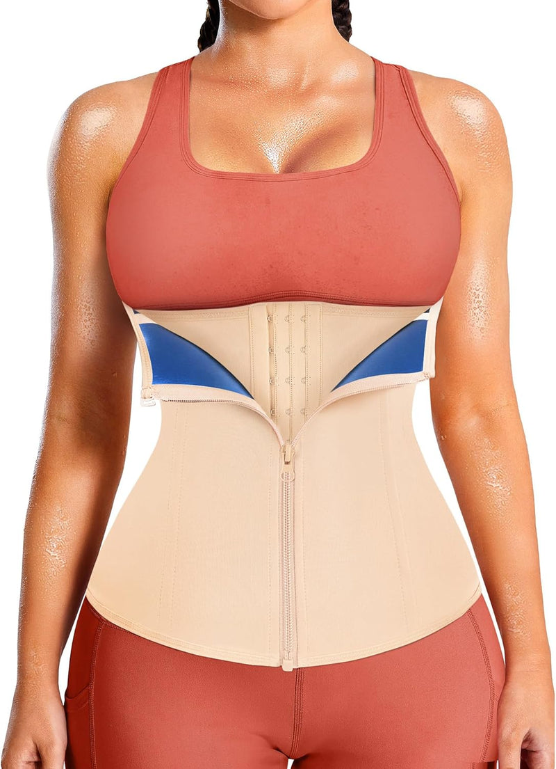LEINIDINA Womens Waist Trainer Corset with Zipper Sweat Waist Trimmer for Women Workout Belt Corset Shapewear
