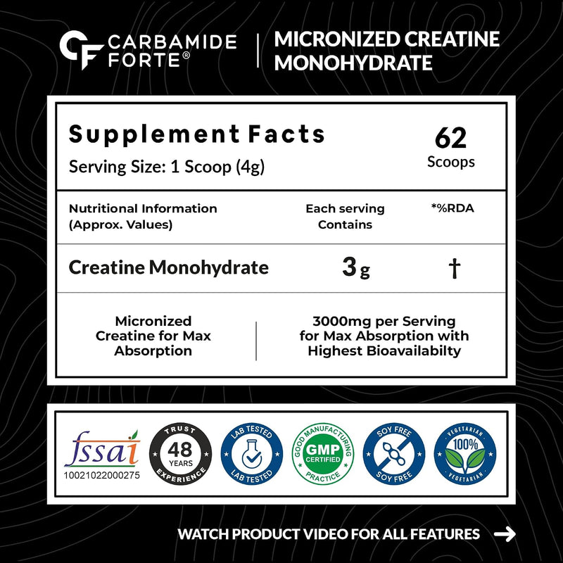Carbamide Forte Micronised Creatine Monohydrate Powder Creatine powder for men and women Creatine Supplement for Lean Muscle Volumization, Strength & Energy-Blueberry- 62 Servings - 250 Grams