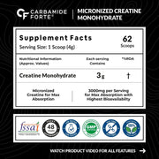 Carbamide Forte Micronised Creatine Monohydrate Powder Creatine powder for men and women Creatine Supplement for Lean Muscle Volumization, Strength & Energy-Cola- 62 Servings - 250 Grams