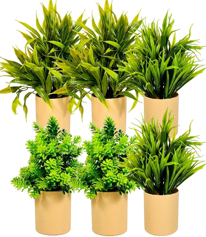 Dekorly Artificial Potted Plants, 8 Pack Artificial Plastic Eucalyptus Plants Small Indoor Potted Houseplants, Small Faux Plants for Home Decor Bathroom Office Farmhouse (Set 0F 8)