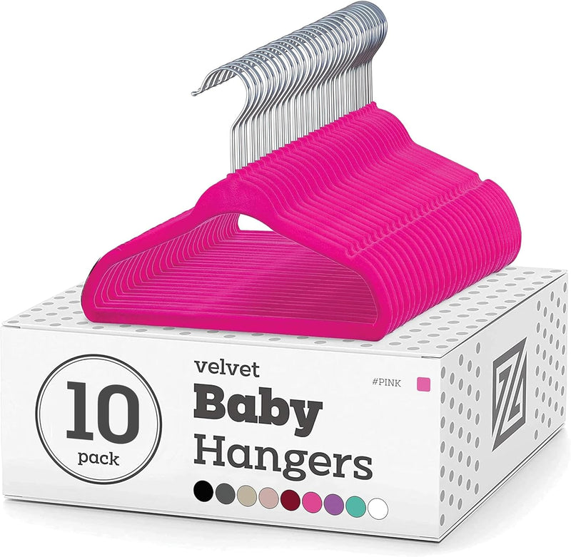 ZOBER Hangers For Baby Clothes - Chrome Swivel Hook - Non Slip Toddler Hangers for Baby and Children Clothes Space saving - Hanger for Everyday Use Set Of 10 - Pink