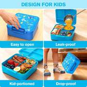 Bento Lunch Box, LunchBox 4 Compartments, Leak-Proof Lunch Container, PFAS&BPA-Free Microwave Safe, BLYPHOO Bento Box with Soup Bowl(Blue)
