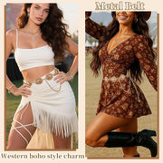 Metal Belt for Women Boho Costume Waist Chain for Ladies Girls Gold Fashion Belt with Adjustable Buckle Western Retro Belt for Dresses Jeans Pants Shirts, One Size