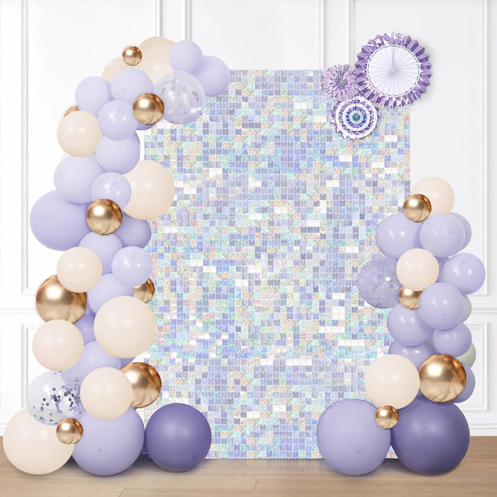 LuoluoHouse Shimmer Wall Panel Sequin Backdrop Panels 12 Packs-Iridescent Silver Backdrop for Graduation Anniversary Backdrop Wall Backdrops Engagement Decoration