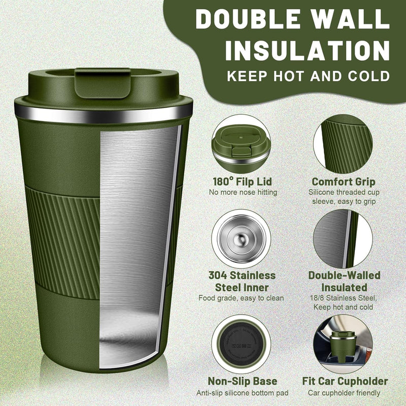 BuyOn Travel Coffee Tumbler Stainless Steel Double Wall Vacuum Hot and Iced Coffee Cup Hydro Flask Drinks Insulated Mug with Leakproof Lid for Home Office Gym Outdoor Work (WHITE, 380ML)