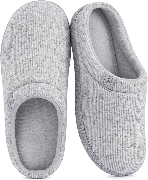 Women's Warm Cotton Knit Memory Foam Slippers Soft Yarn House Slippers with Anti Slip Sole - Cloud Gray