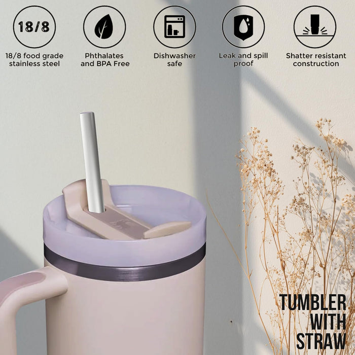 S2C 40oz Stainless Steel Tumbler with Handle & Straw – Double Wall Vacuum Insulated Mug – Leakproof, BPA-Free, Keeps Drinks Hot & Cold – Ideal for Office, Gym, Travel – Fits Car Cup Holder–(Blue)