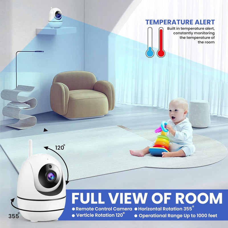 RFAQK Baby Monitor-720P 5" Baby Camera Monitors, Video Baby Monitor with Camera and Audio, Night Vision, 4X Pan-18 HOURS VOX MODE, Temperature Sensor, Baby Monitor no Wifi with Lullabies