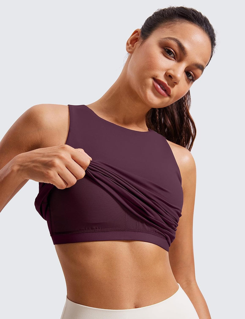 CRZ YOGA Butterluxe Womens Racerback Workout Tank Top with Built in Shelf Bra - Padded High Neck Yoga Athletic Camisole
