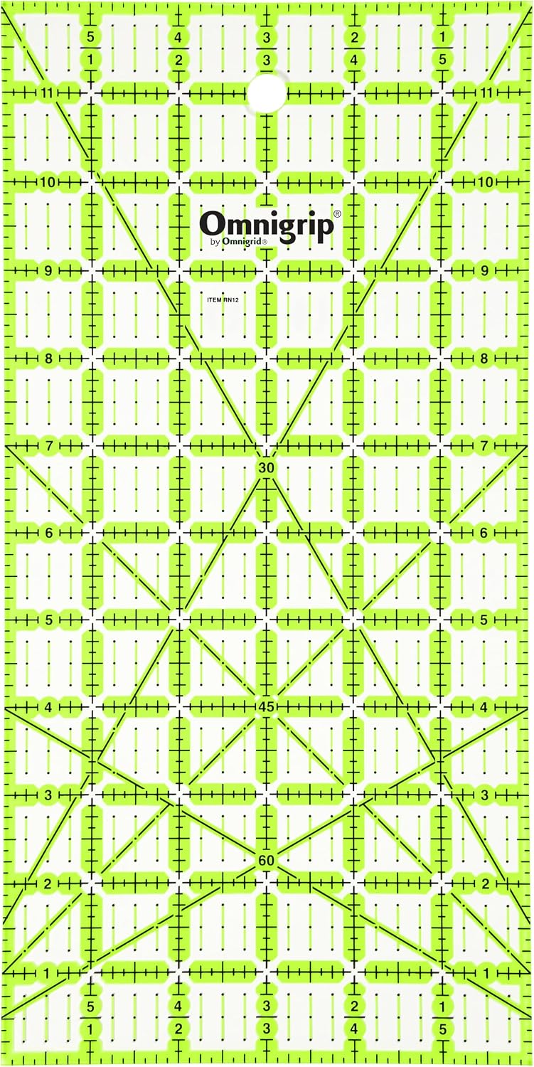 Omnigrid Non-Slip Ruler, 5" Square Sewing and Quilting Supplies - Rectangle 6" x 12"