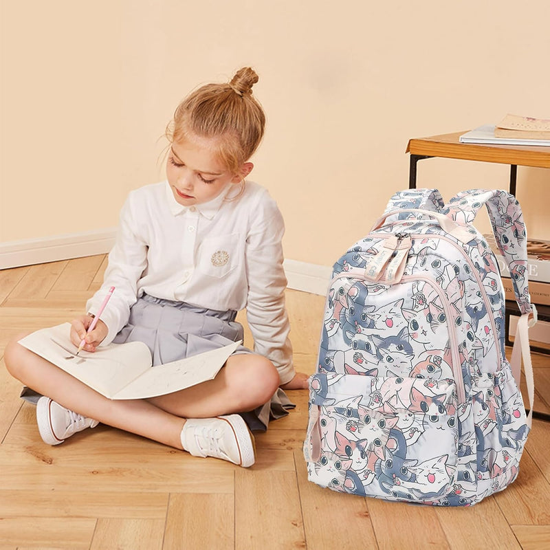 Mfikaryi Cute Cat Casual Daypack Teens Elementary School Backpack Students Bookbag for Girls Boysâ€¦