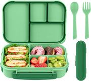 Amathley Lunch Box Kids,Bento Box Adult,Leakproof Lunch Containers for Adults/Kids/Toddler,1200ML-4 Compartments bento Lunch box with Utensil,Microwave & Dishwasher & Freezer Safe(White) - Cyan