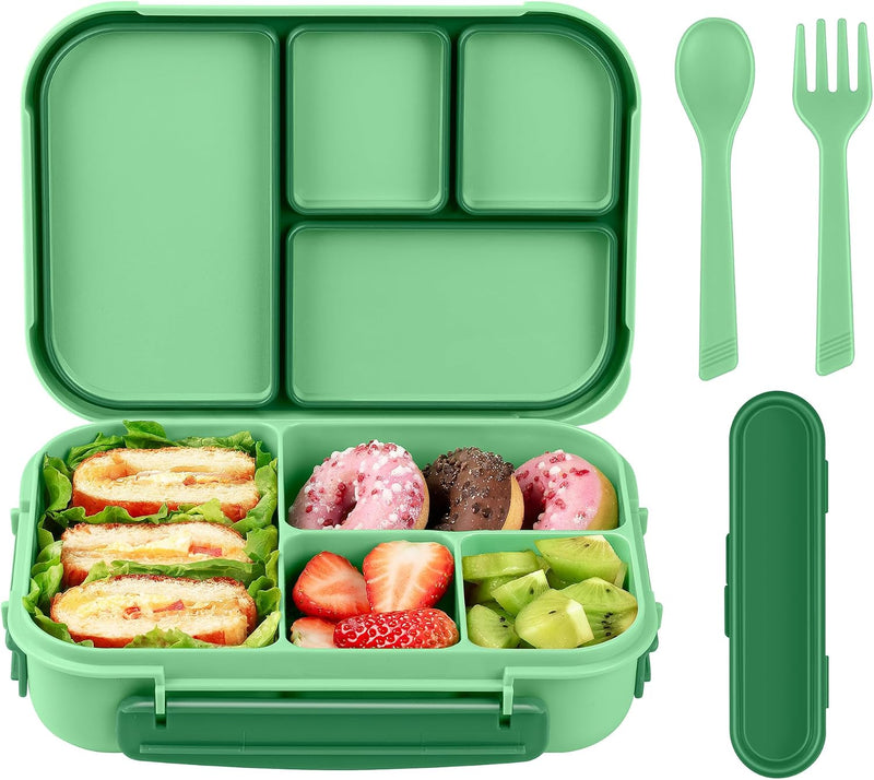 Amathley Lunch Box Kids,Bento Box Adult,Leakproof Lunch Containers for Adults/Kids/Toddler,1200ML-4 Compartments bento Lunch box with Utensil,Microwave & Dishwasher & Freezer Safe(White) - Cyan